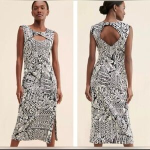 Anthropologie Womens Sz XL Dress Jacquard Cut-Out Midi Quilted Floral NWT